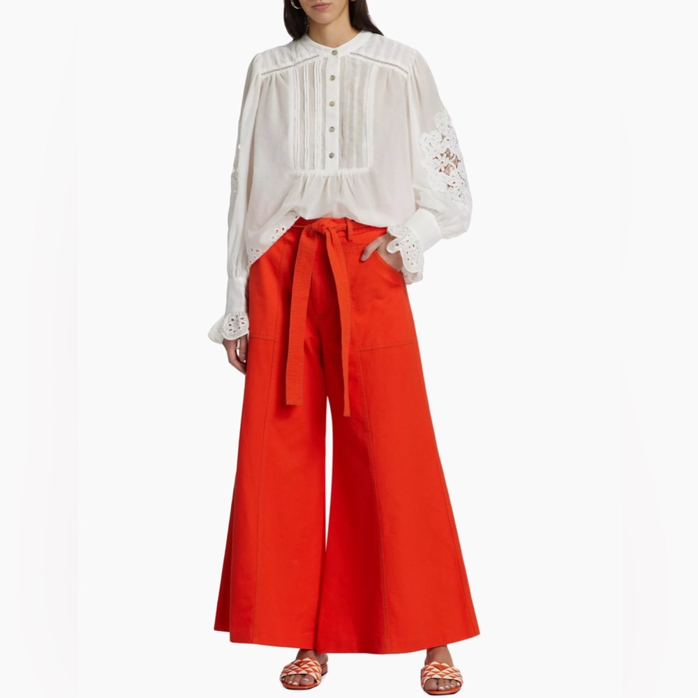 Farm Rio Off-White Long Sleeve Organic Cotton Blouse Medium NEW